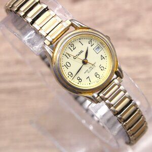 Vintage Citadel Watch Womens Gold Tone Stainless Steel Classic Beige Date Dial